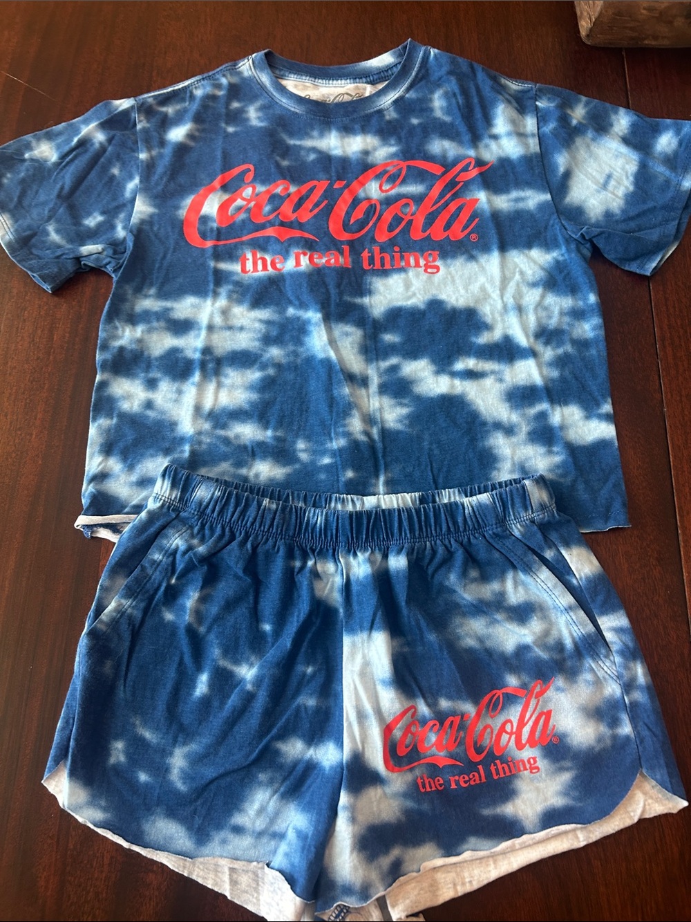 Coca-Cola Blue Tie-Dye Tee and Shorts Set with Red Logo